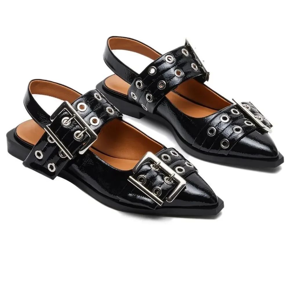 Black Buckle Strap Women Shoes